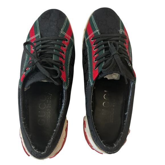 Vintage Gucci Sneakers Black Red Green White Logo Shoes EU Size 40 Women's US 8 - Picture 9 of 12